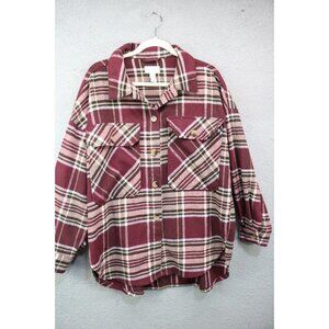 Arizona Jeans Co. Plaid Wool Blend Button Up Shacket-Size Large